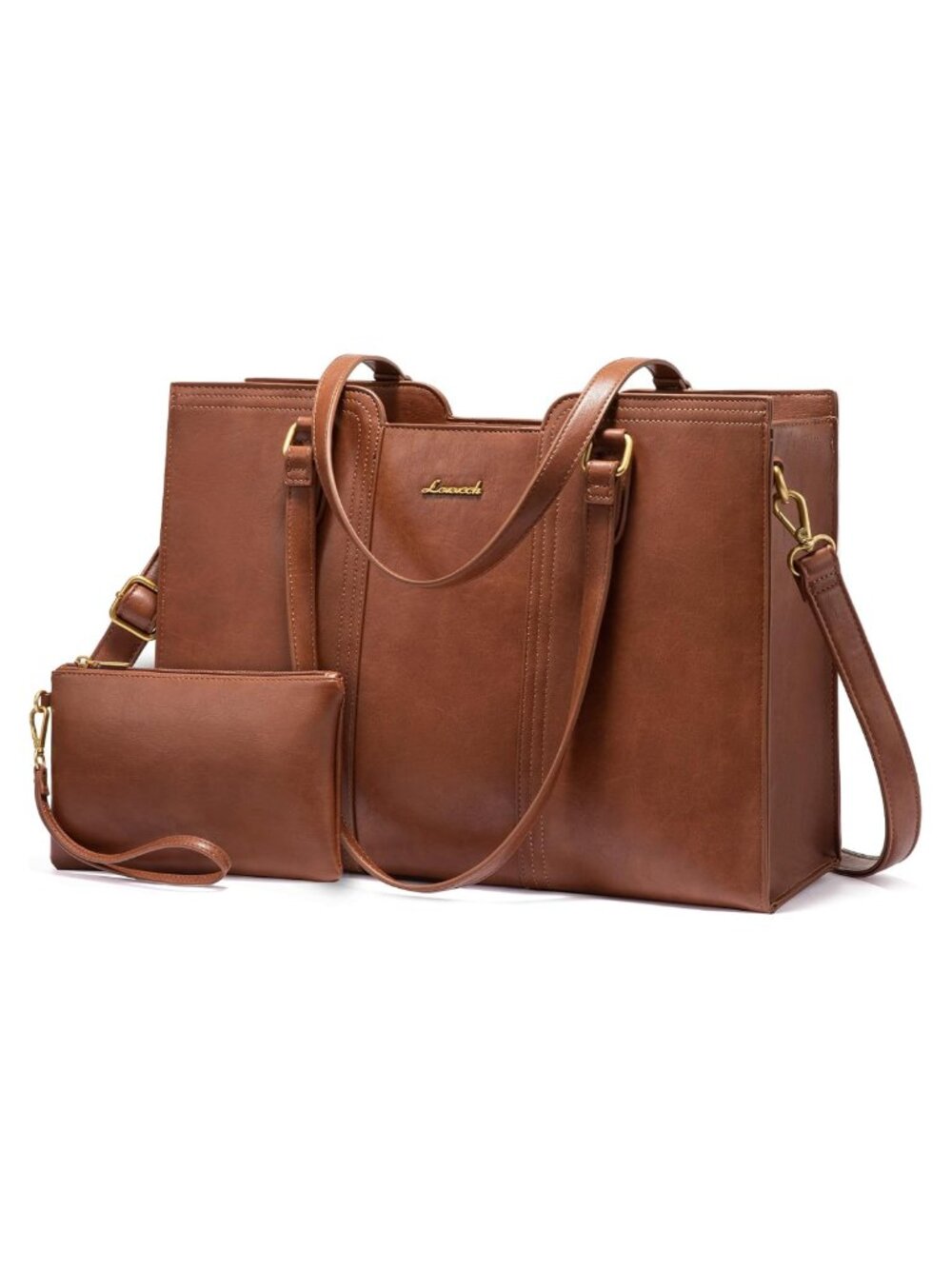 LOVEVOOK PU Leather Laptop Tote Bag Waterproof Work Bag with Wristlet